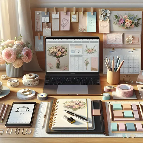 Realistic stock image of wedding planner tools