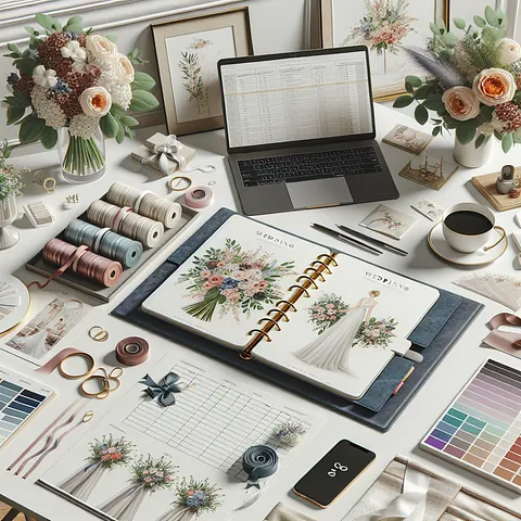 Realistic stock image of wedding planner setup
